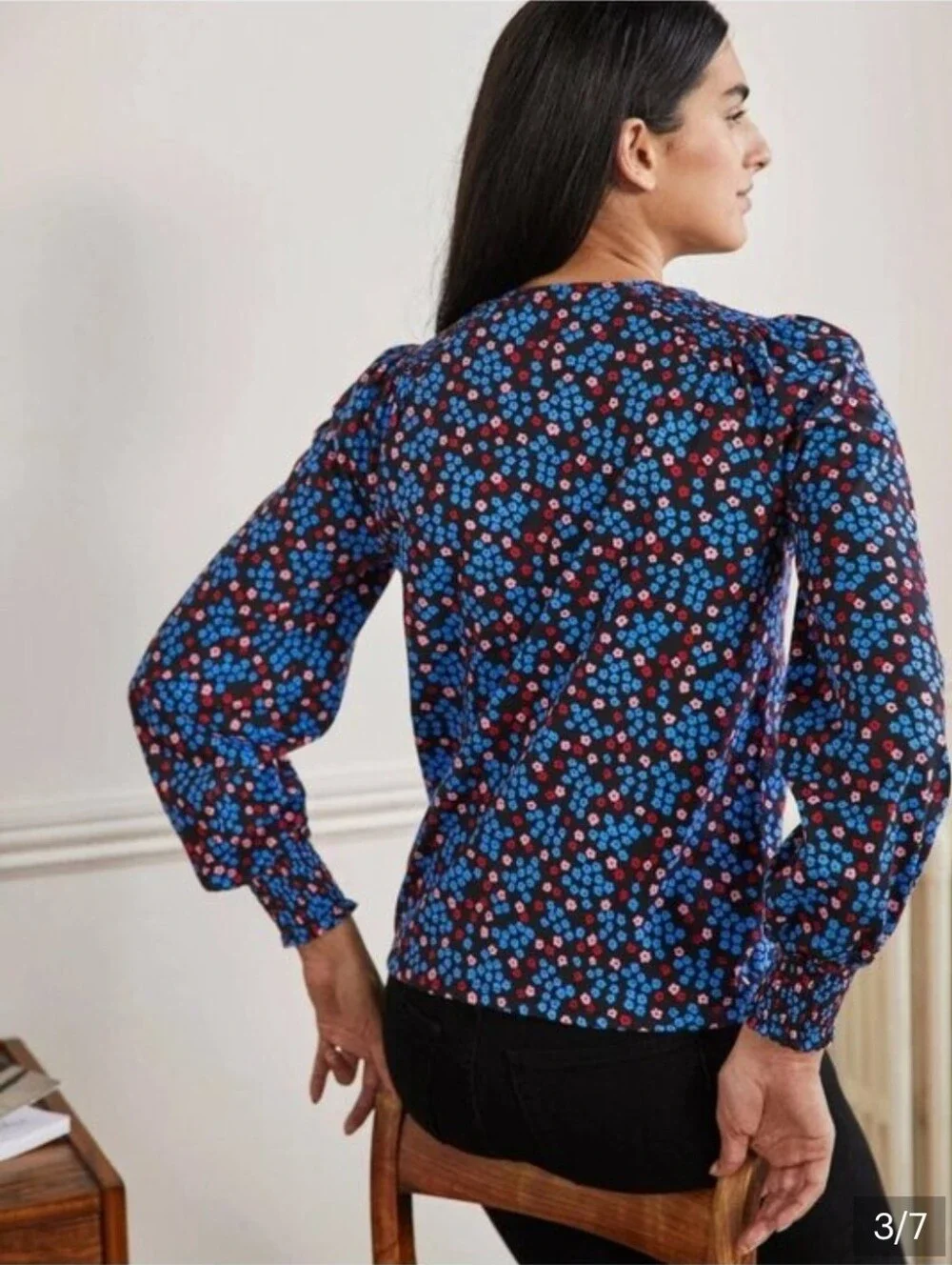 Boden Navy Blue Floral Long-Sleeve Blouse - Size 16/ 18